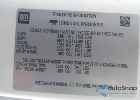 2022 Chevrolet Suburban 4Wd Z71 из США, поврежденный, VIN 1GNSKDKLXNR105706